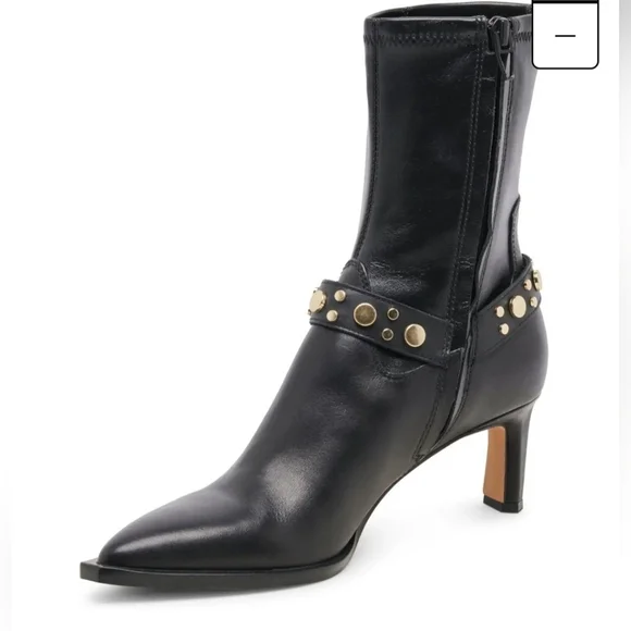 Dolce Vita Black Heeled Boots with Gold Accents - Picture 3 of 11
